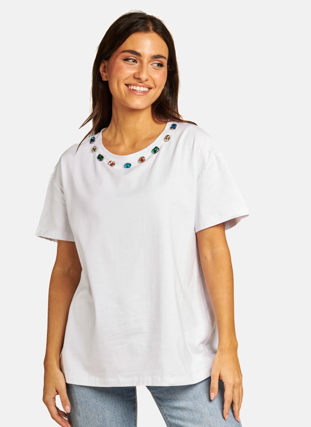 NECK T-SHIRT WITH RHINESTONES