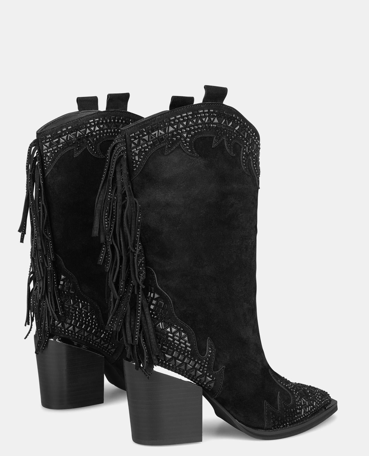 BOOT WITH BANGS AND RHINESTONES