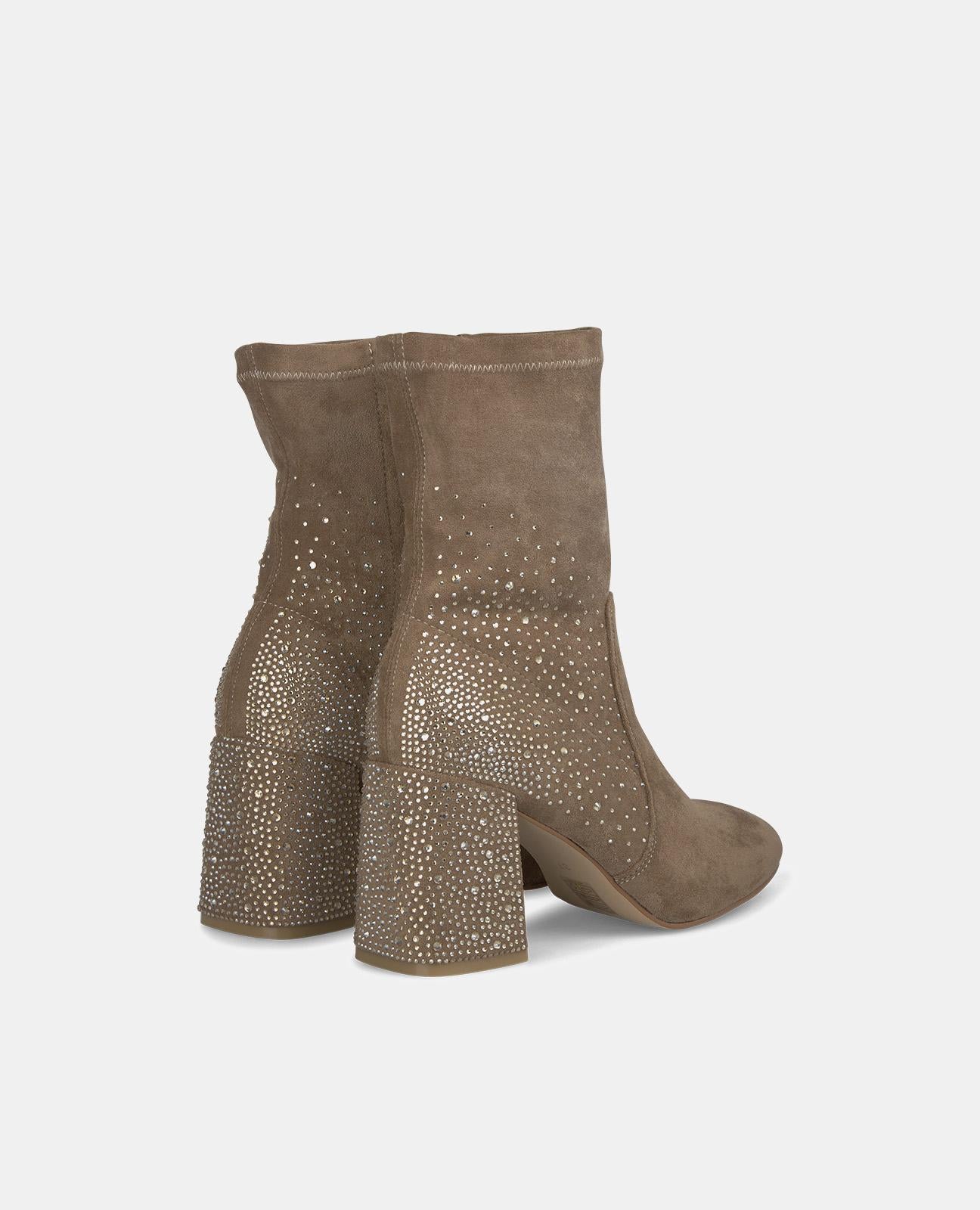 BLOCK HEEL ANKLE BOOT WITH RHINESTONES