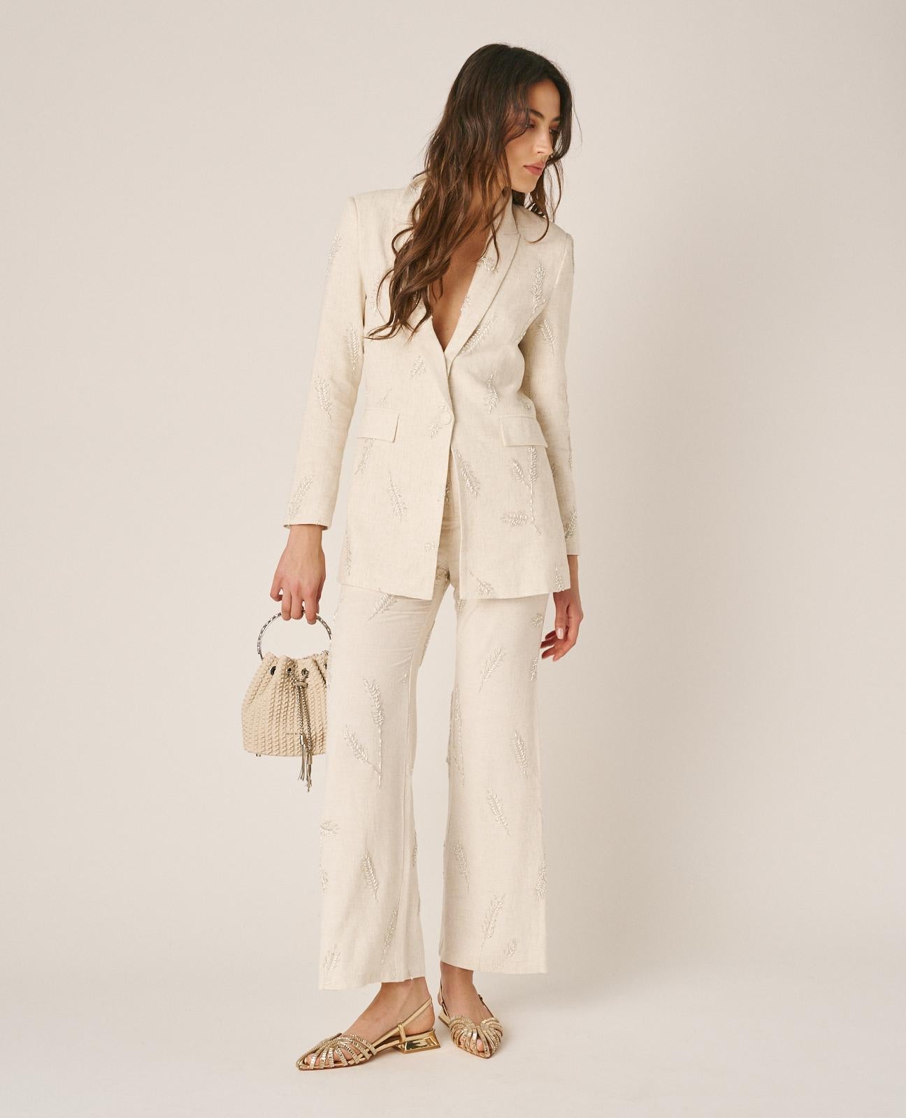 CALÇAS FLARED BORDADAS