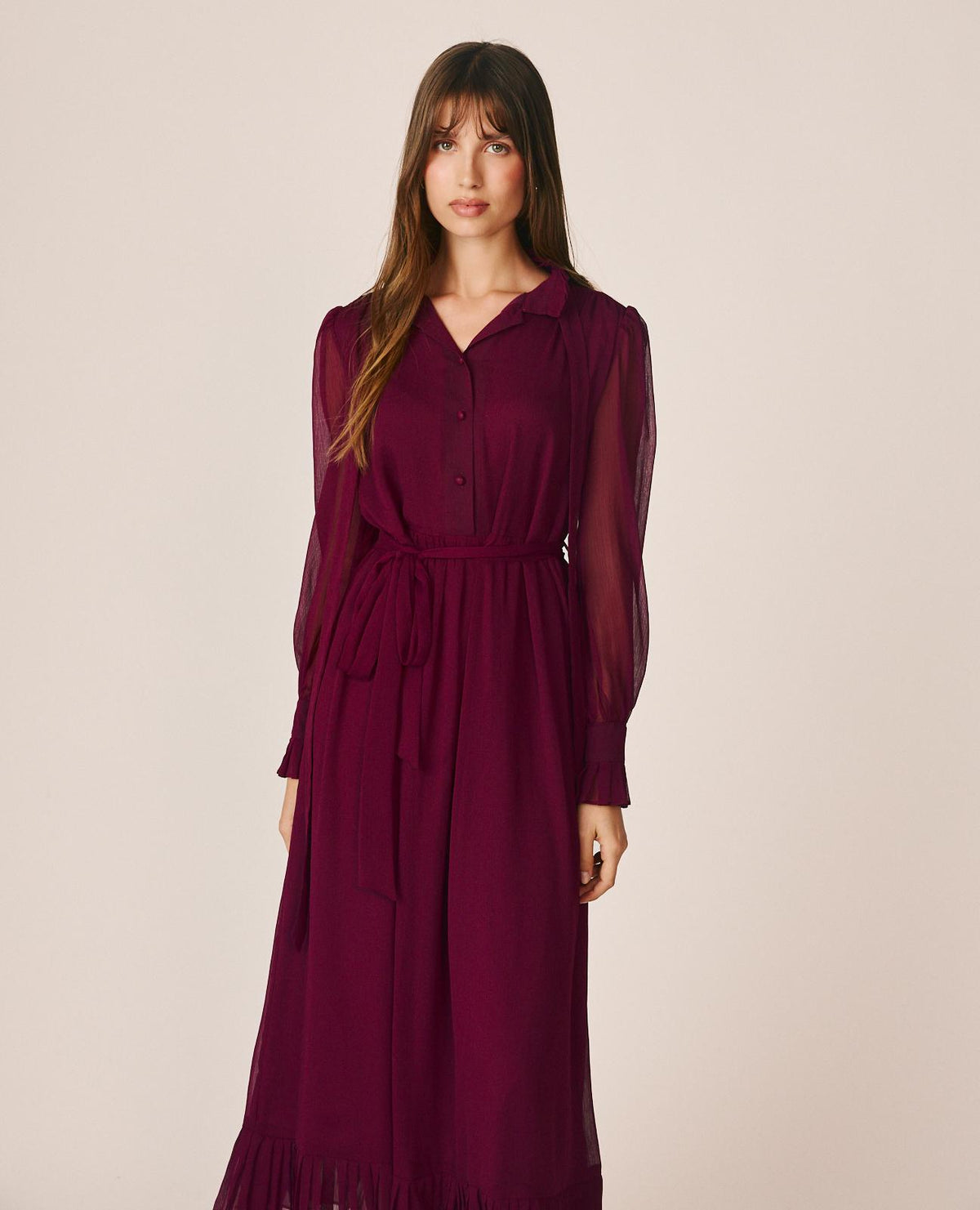 VESTIDO MIDI GASA CUELLO CAMISERO