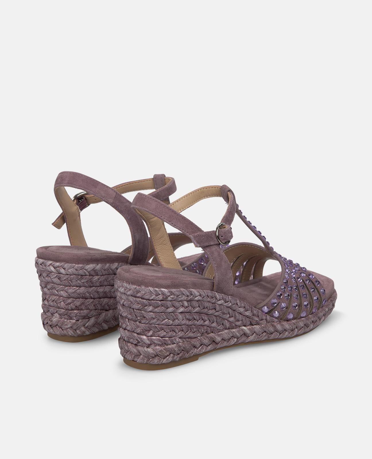 SANDALIA CUÑA REJILLA EN PEDRERIA