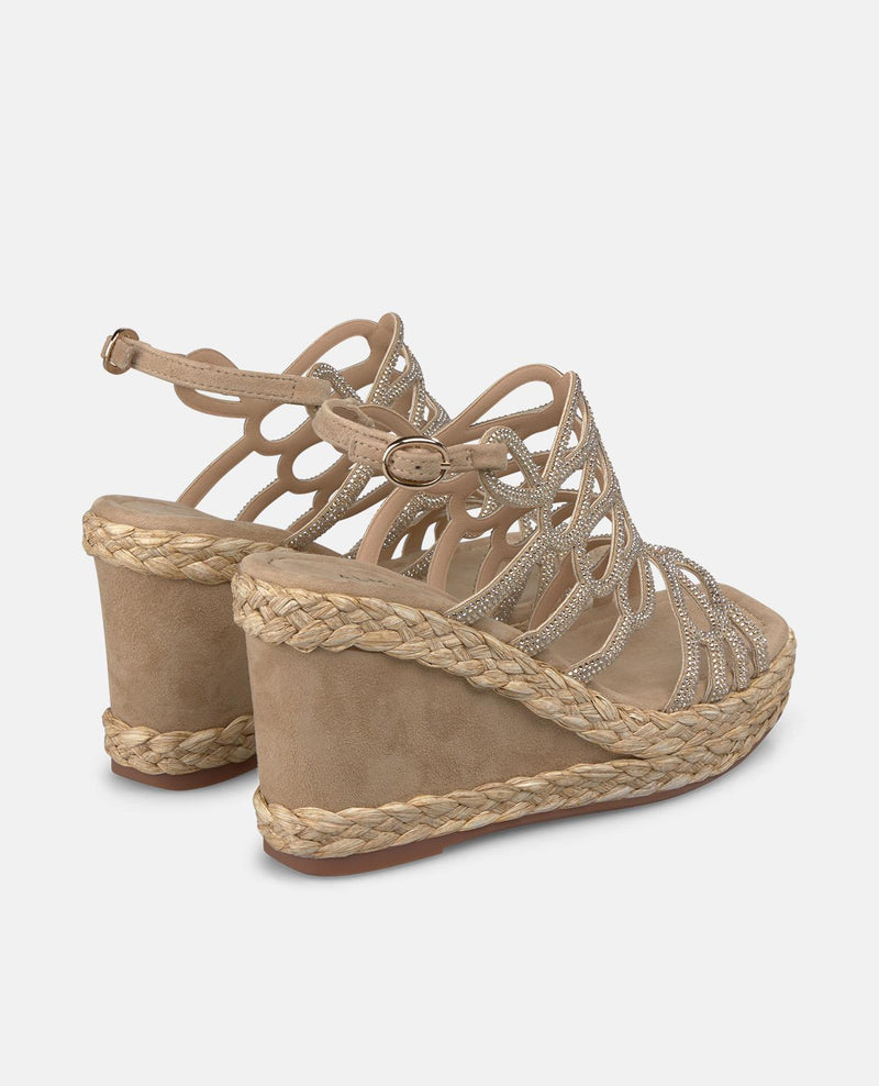 WEDGE WITH ENTANGLED STRIPS WITH RHINESTONES