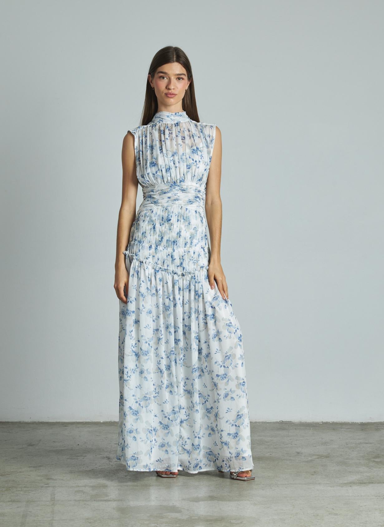 VESTIDO LARGO HALTER PLISADO