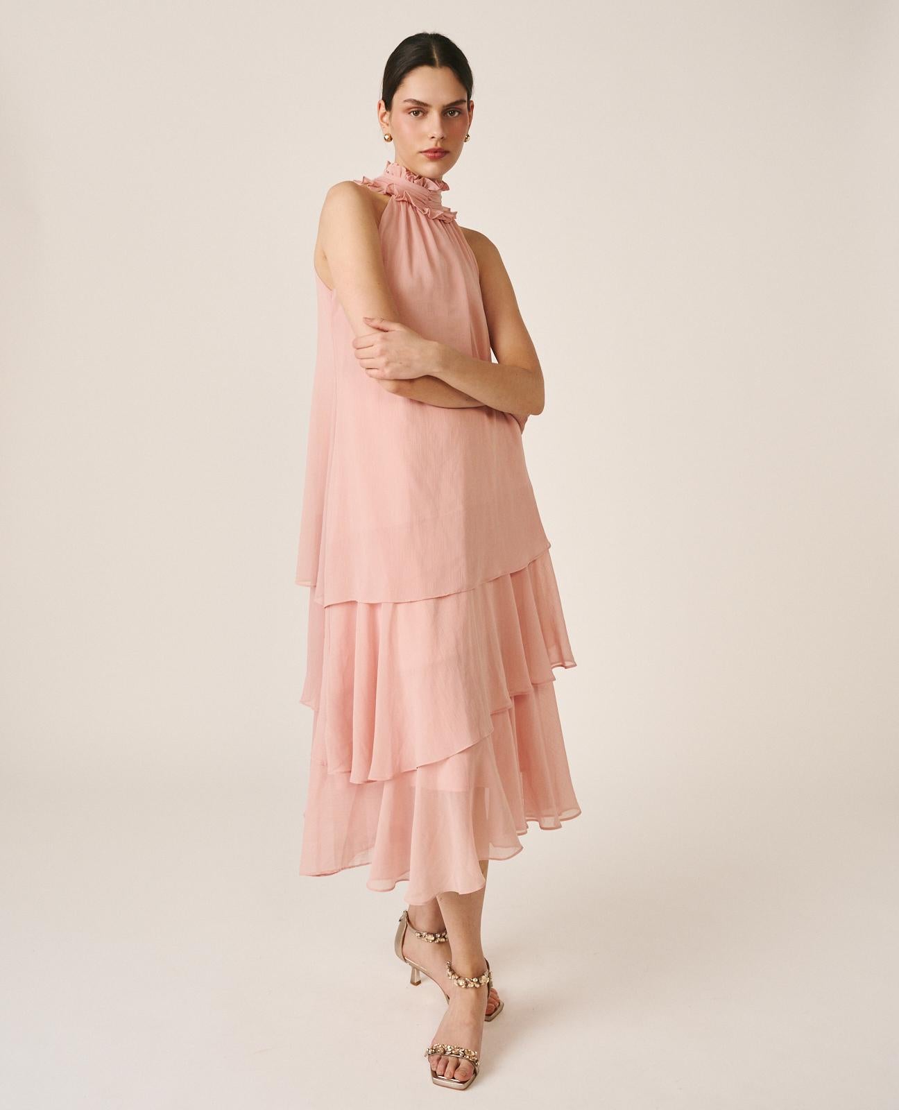 VESTIDO GASA VOLANTES