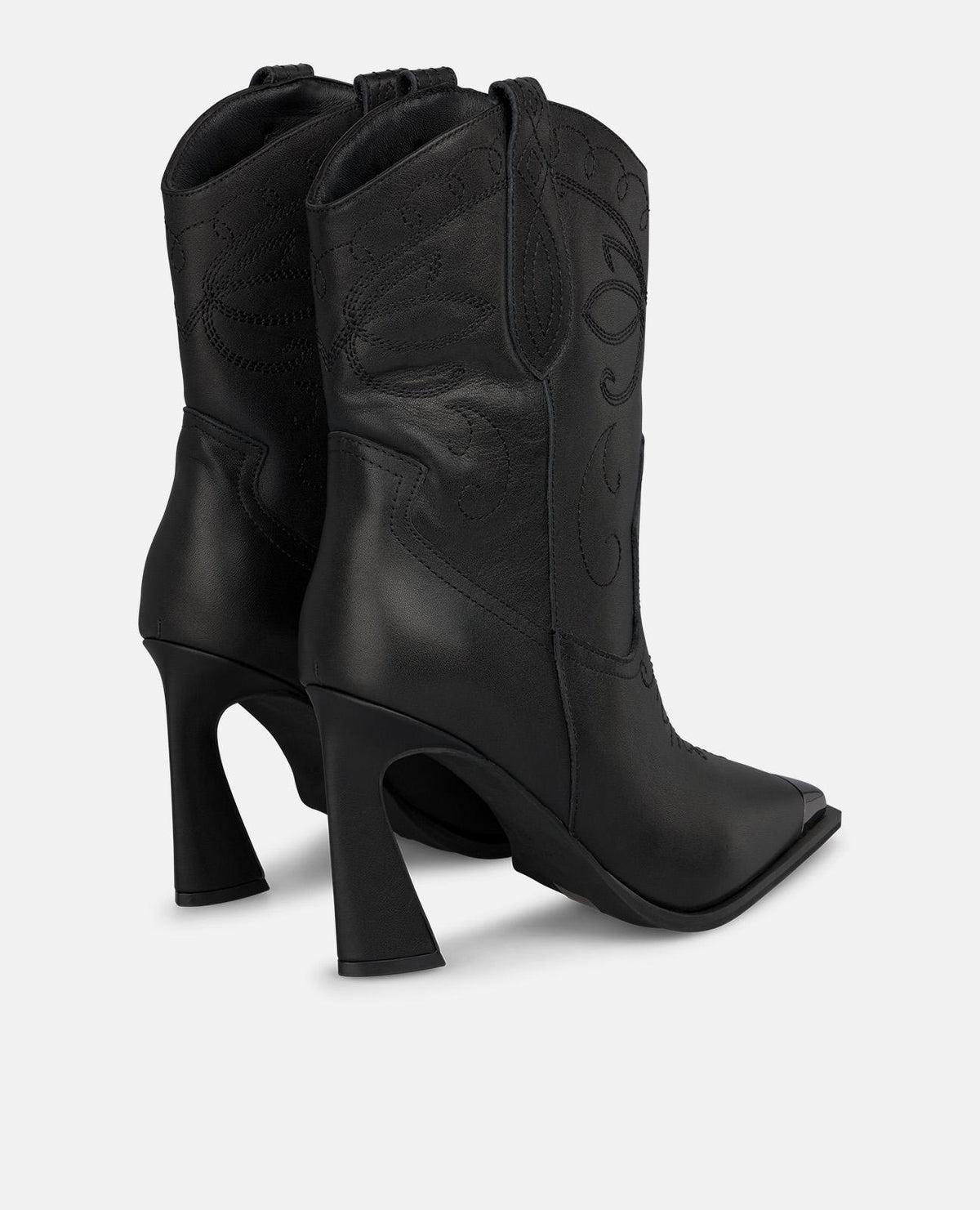 EMBROIDERED FUNNEL HEEL ANKLE BOOT