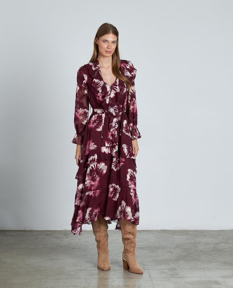 VESTIDO ESTAMPADO VOLANTES CINTURÓN