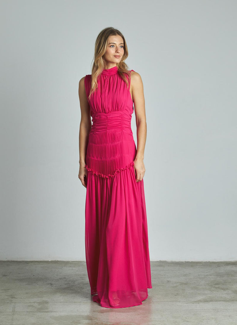 VESTIDO LARGO HALTER PLISADO