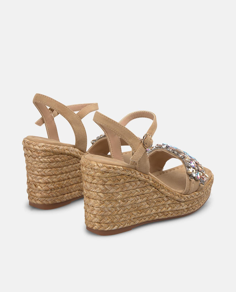 Platform Espadrille Sandals with Floral Rhinestones