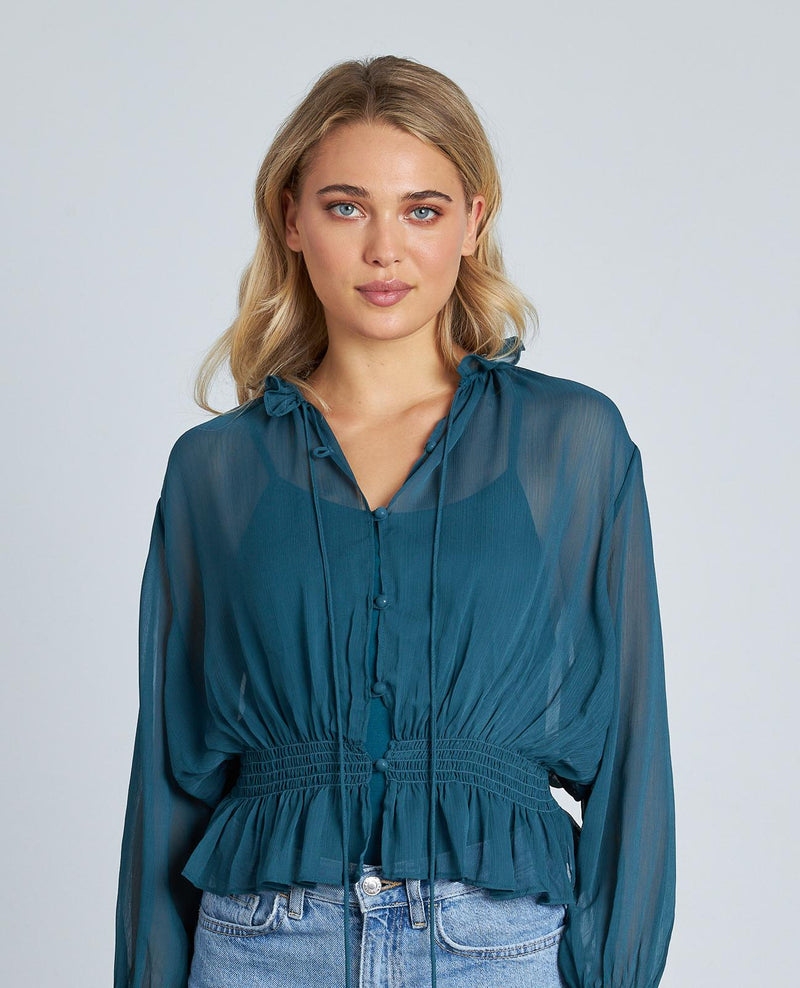 BLUSA SEMITRANSPARENTE VOLANTES