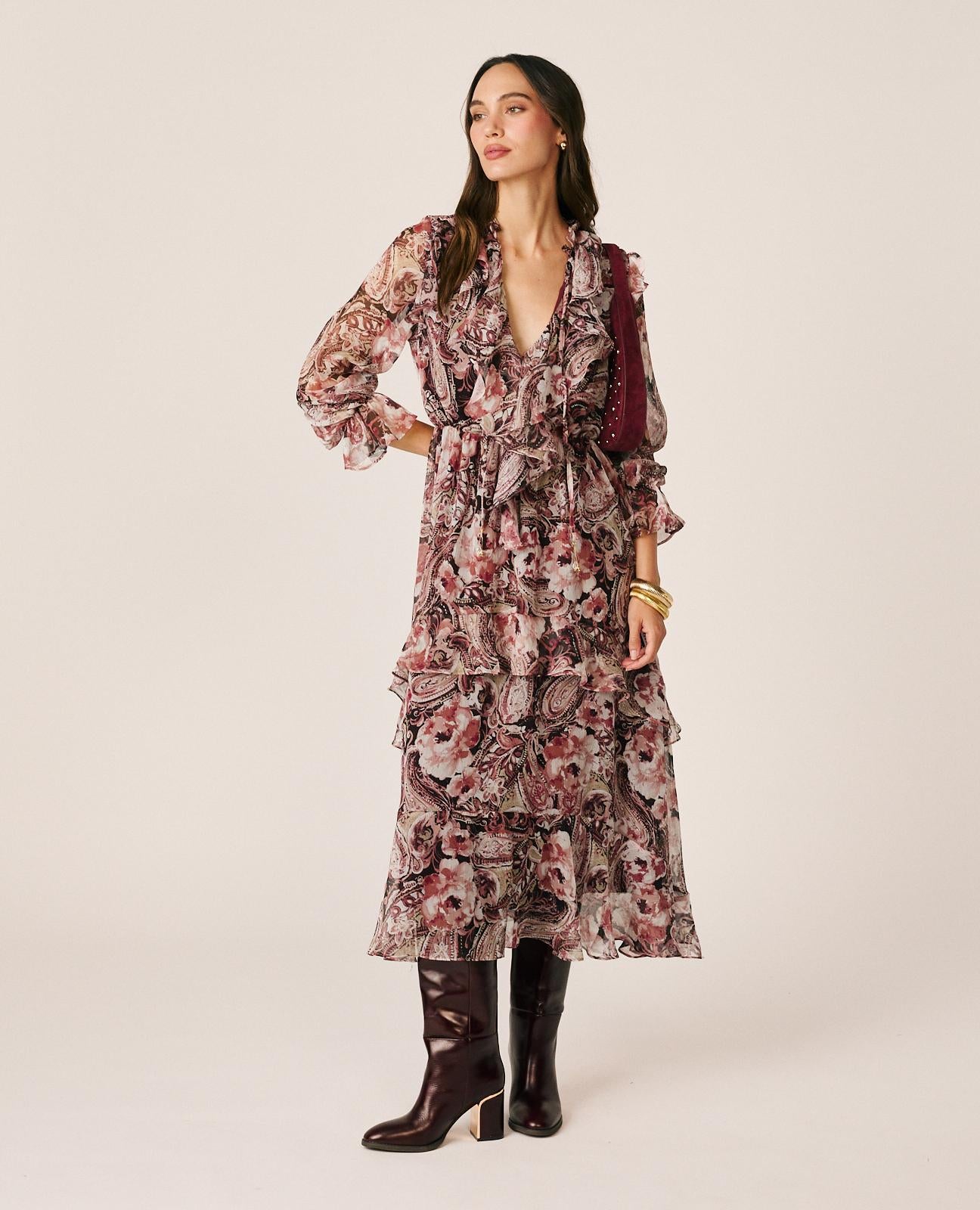 VESTIDO MIDI GASA FLORAL