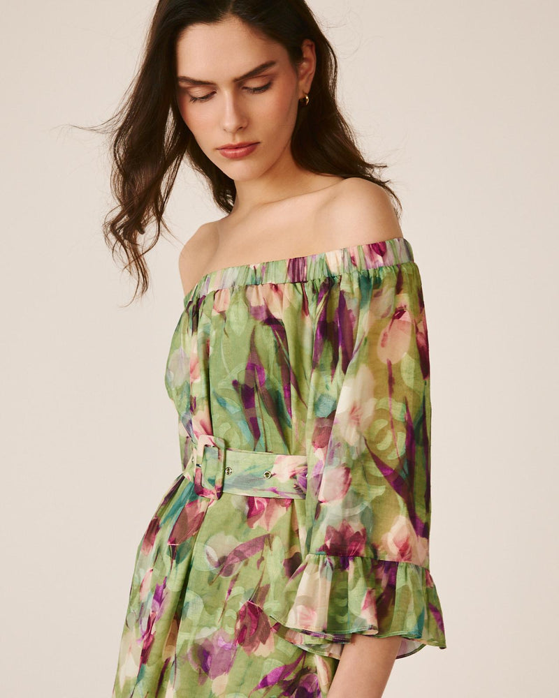 VESTIDO MÉDIO COM MANGAS FOLHADAS