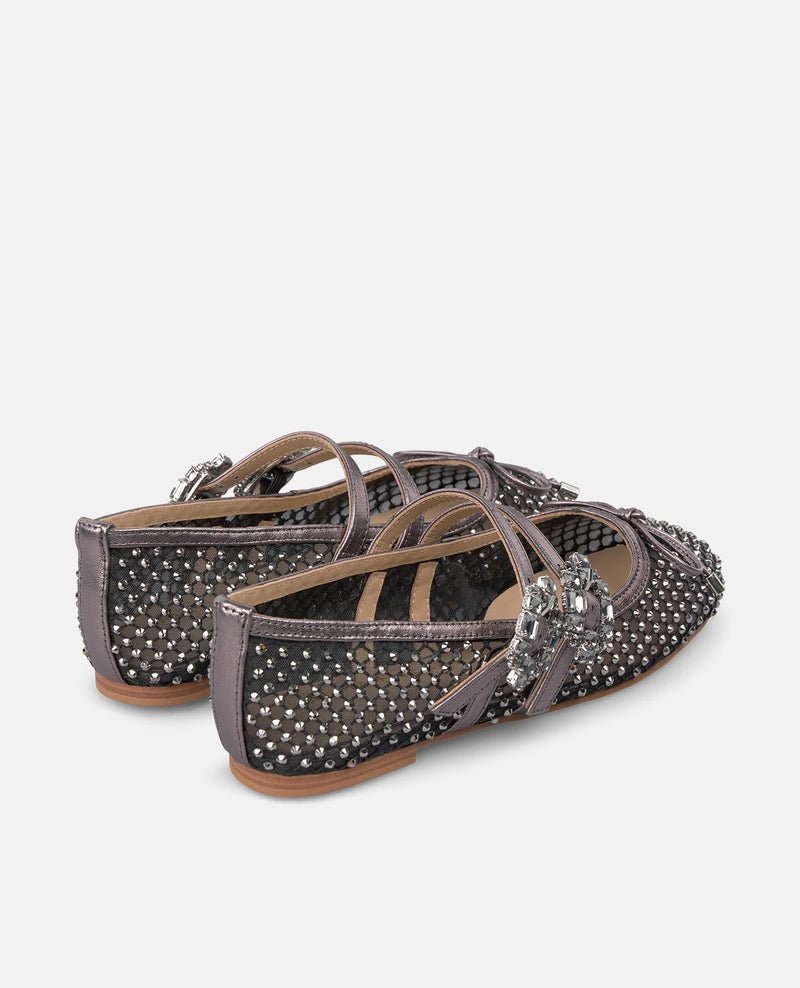 BALLERINE ROUGE BOUCLES STRASS