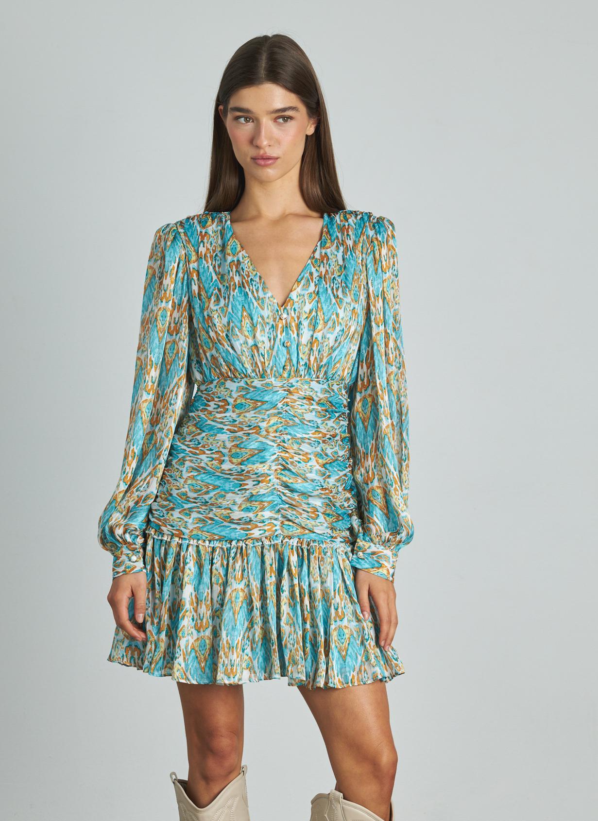 VESTIDO ESTAMPADO FRUNCIDO