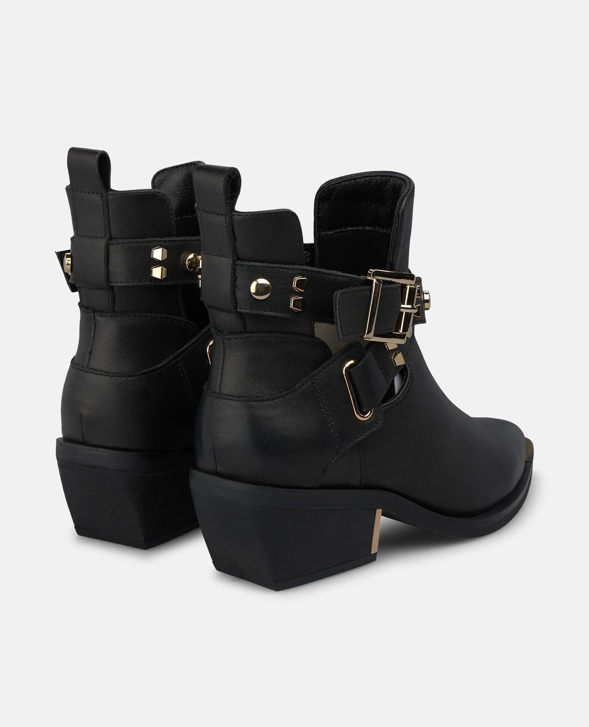 LEATHER ANKLE BOOTS WITH A BUCKLE AND STUDS