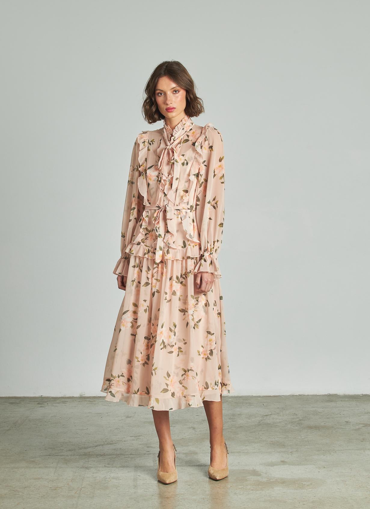 VESTIDO MIDI VOLANTES CINTURÓN