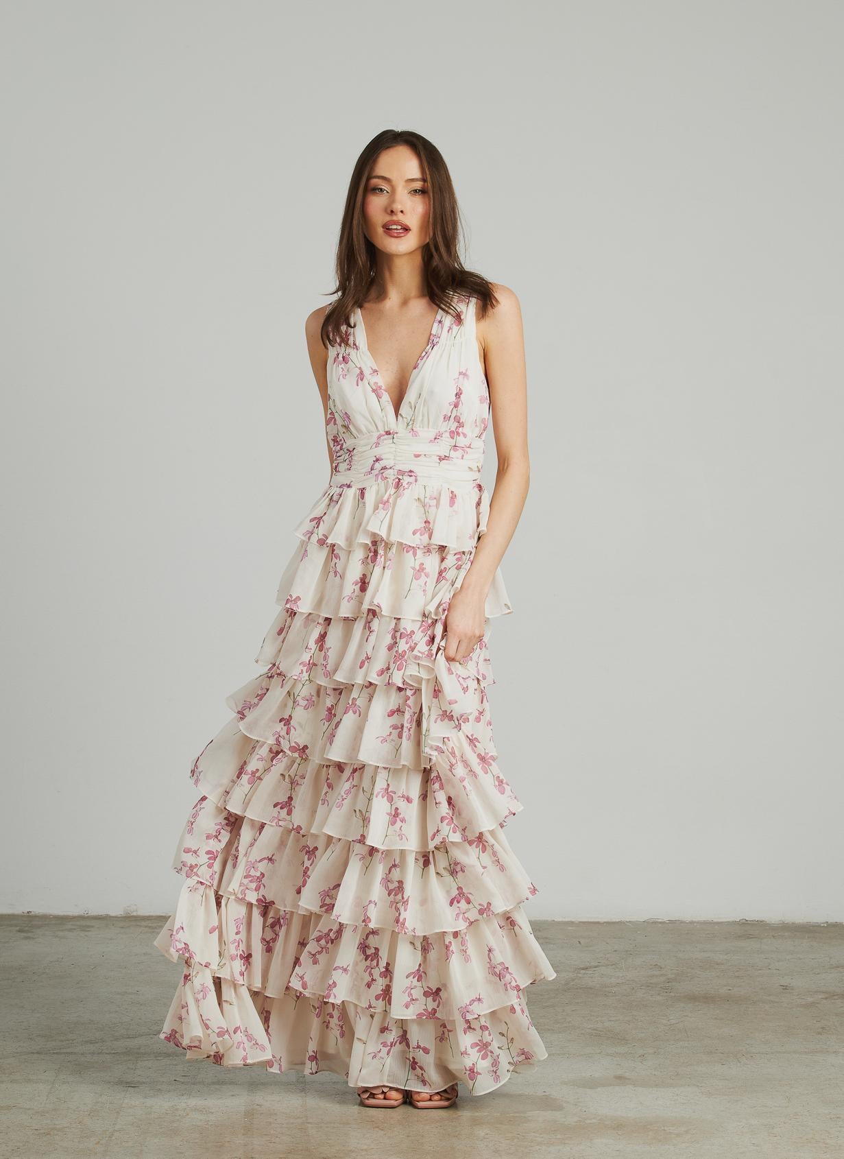 LONG DRESS WITH RUFFLED STRAPS