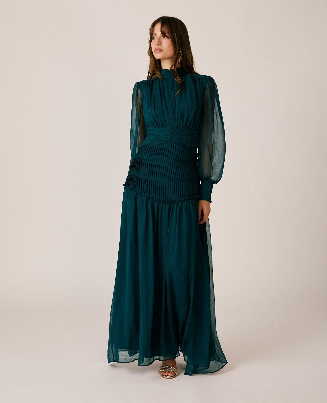VESTIDO LARGO GASA PLISADO