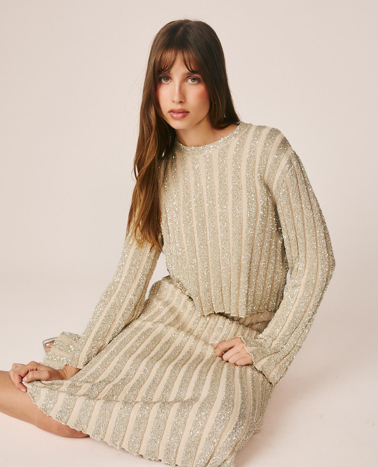 FALDA MIDI CANALÉ CON LENTEJUELAS