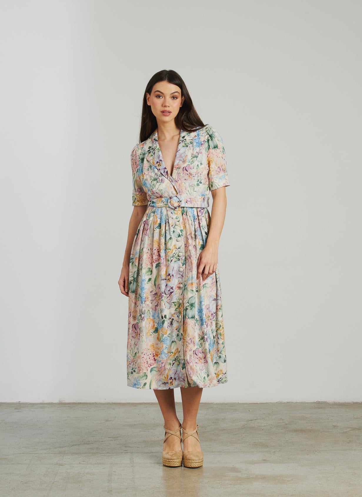 VESTIDO MIDI BORDADO CINTURÓN