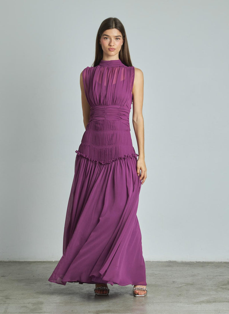 VESTIDO LARGO HALTER PLISADO