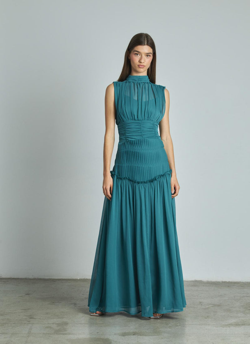 VESTIDO LARGO HALTER PLISADO