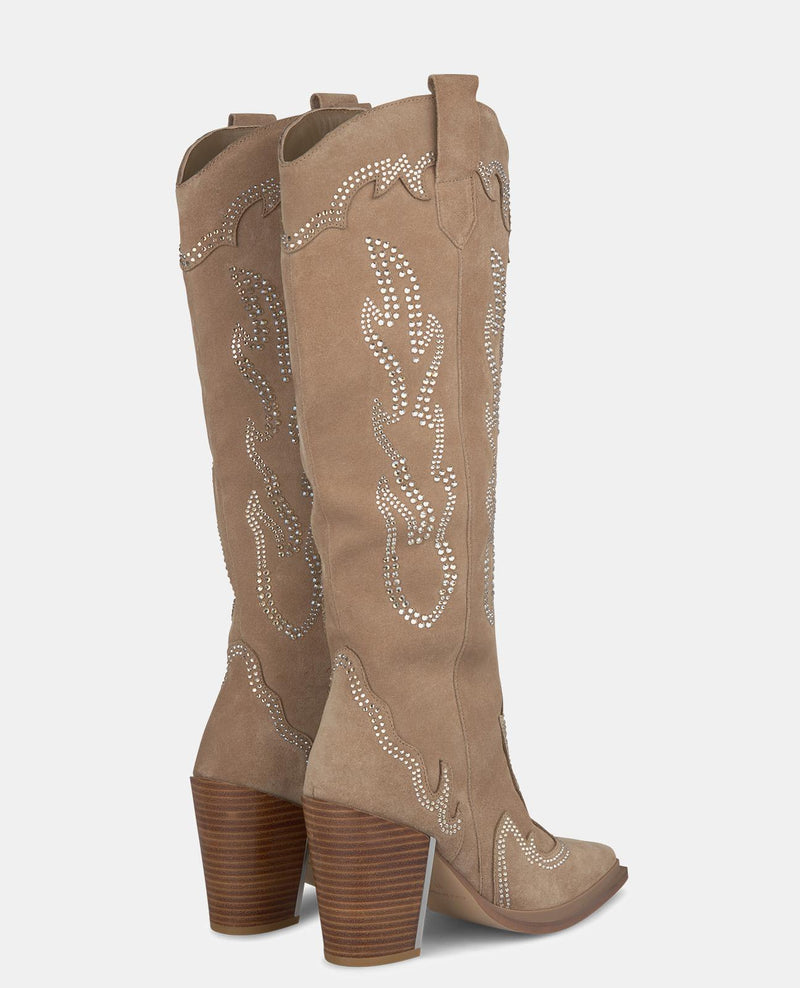 STIEFELETTE MIT SPITZER ZEHE UND GLITZERABSATZ