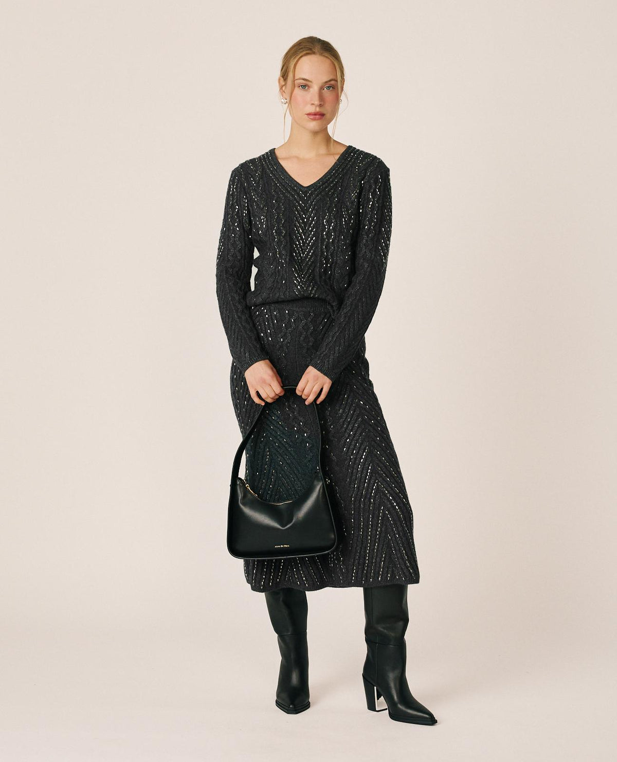Cable-Knit Sweater with Rhinestones