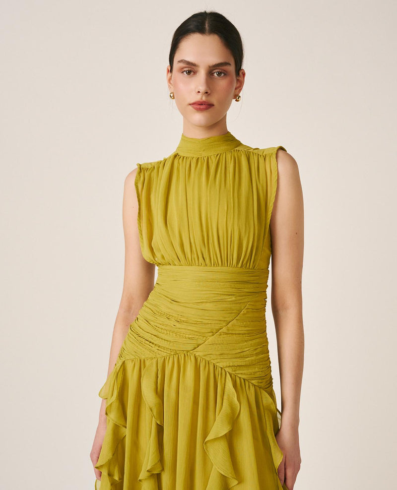 VESTIDO LONGO COM VOLANTES