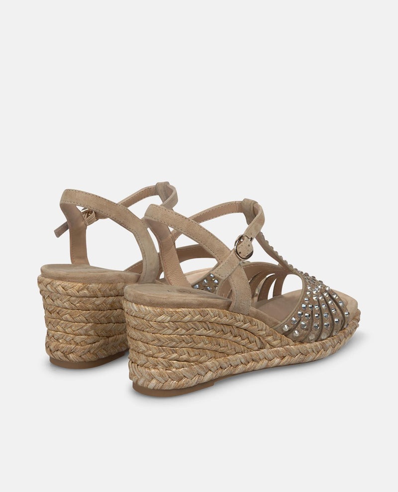 SANDALIA CUÑA REJILLA EN PEDRERIA