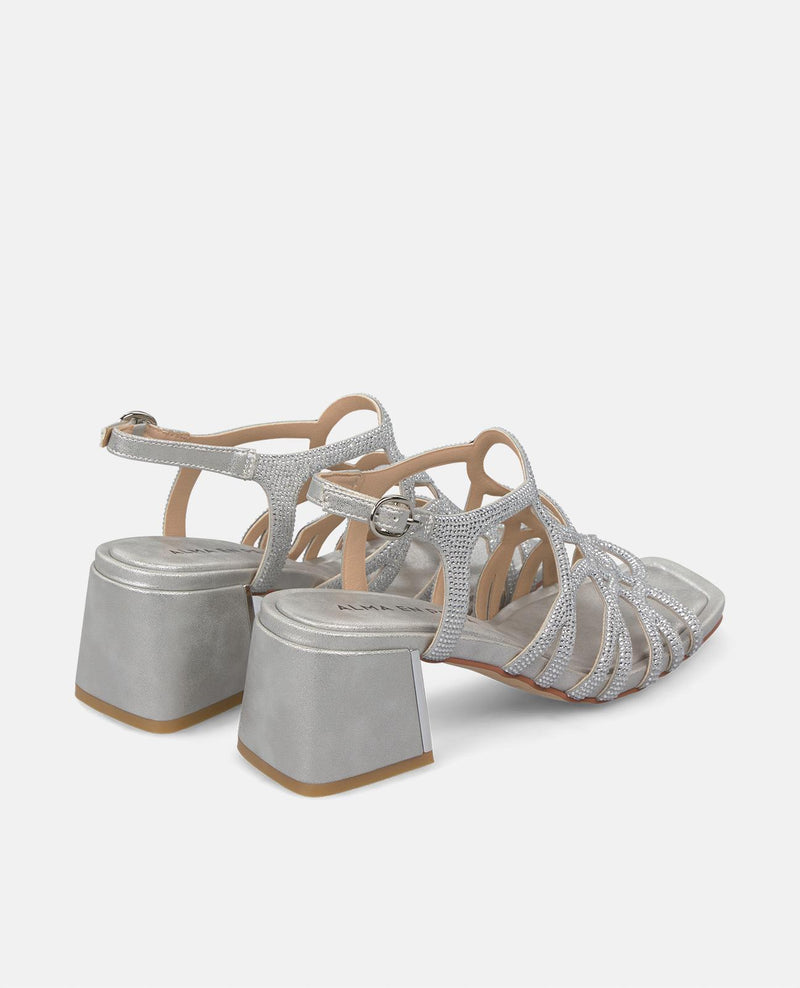WIDE HEEL SANDAL WITH RHINESTONES