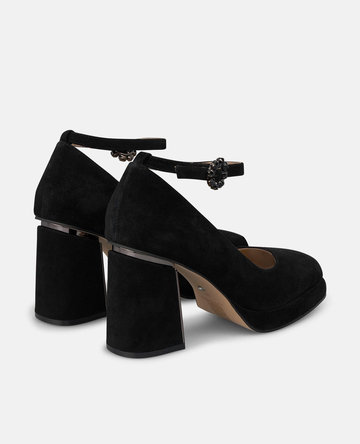 SUEDE HEELED SHOE WITH WRIST STRAP