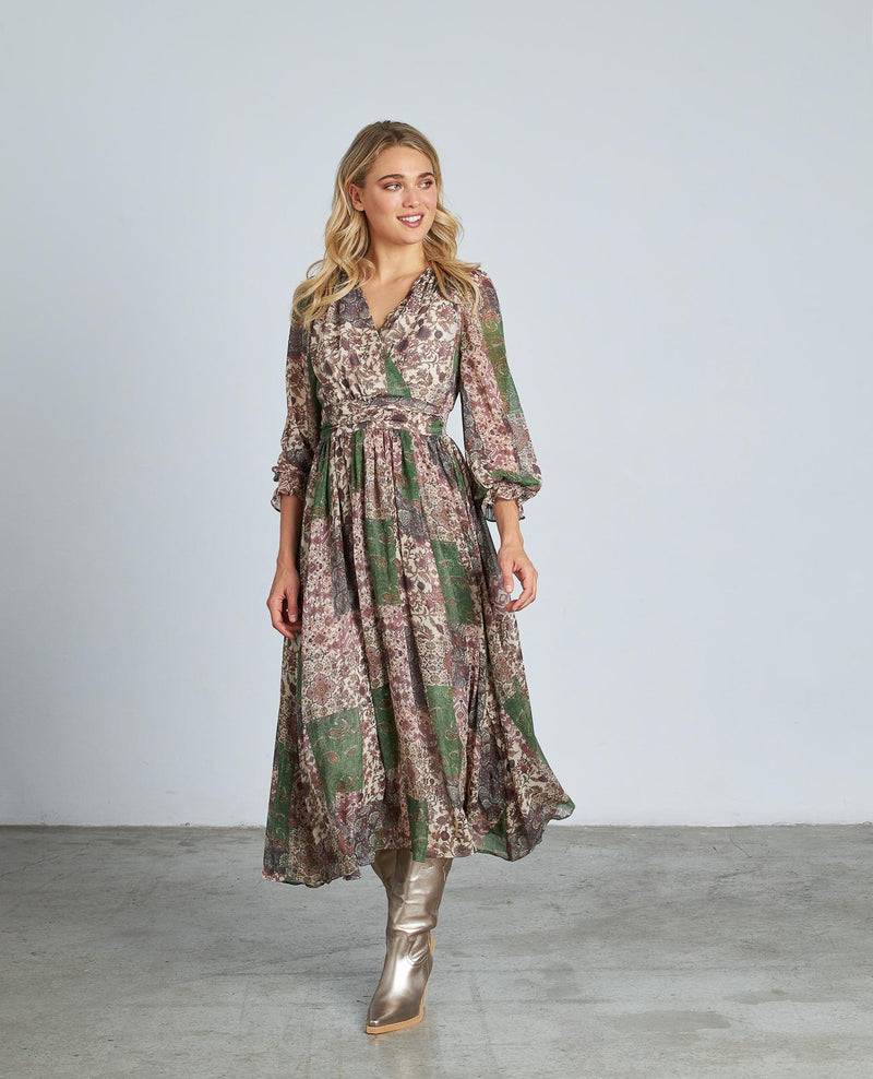 VESTIDO ESTAMPADO MANGA ABULLONADA