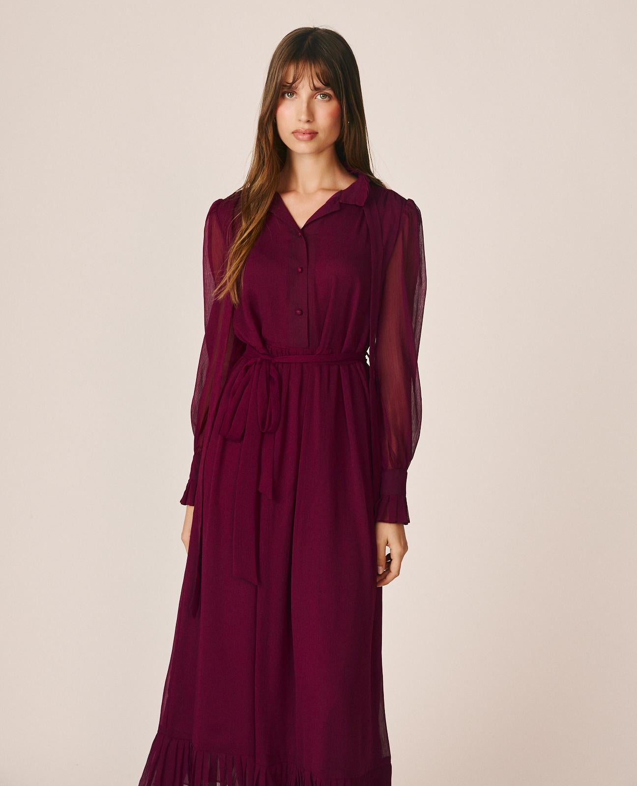 VESTIDO MIDI GASA CUELLO CAMISERO