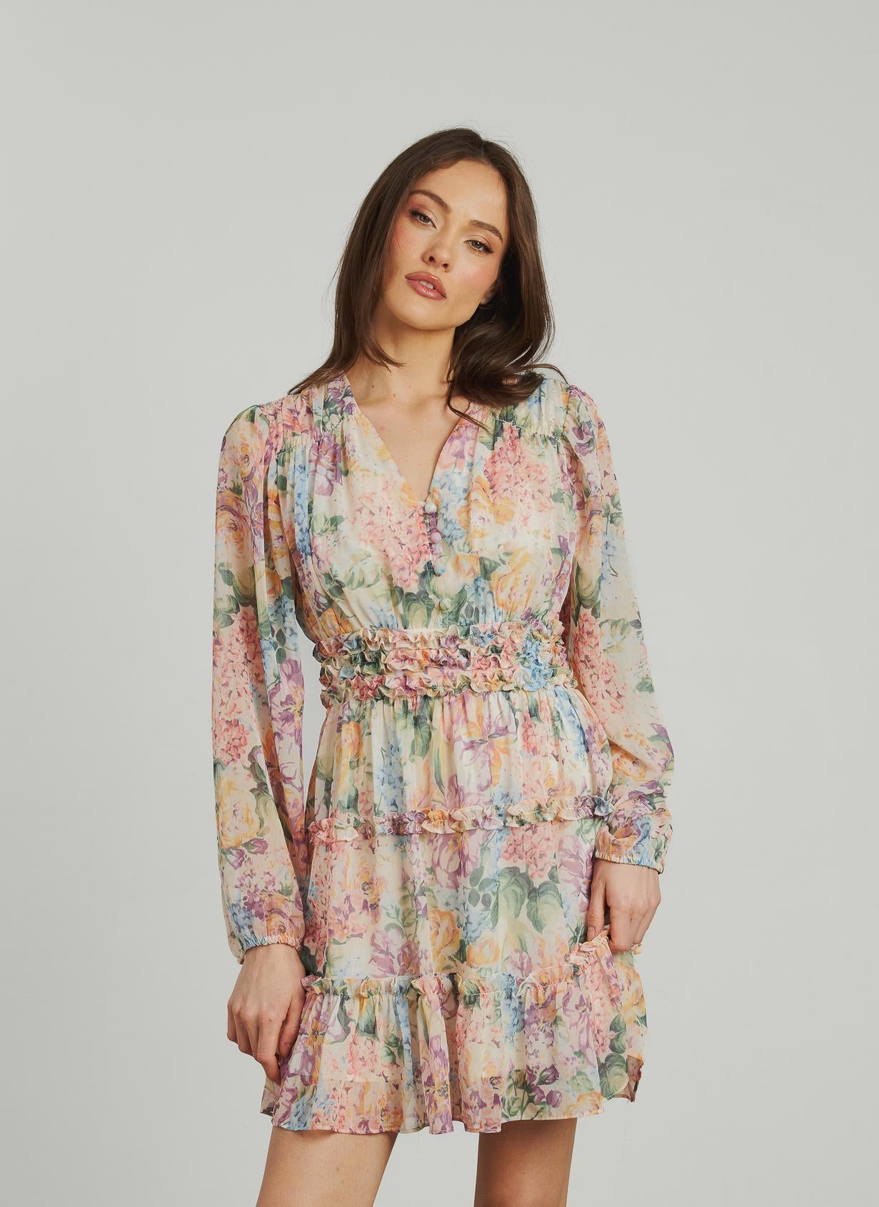 SHORT DRESS WITH RUFFLED PRINT