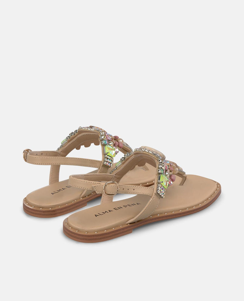 SANDALIA PLANA PEDRERÍA DEDO