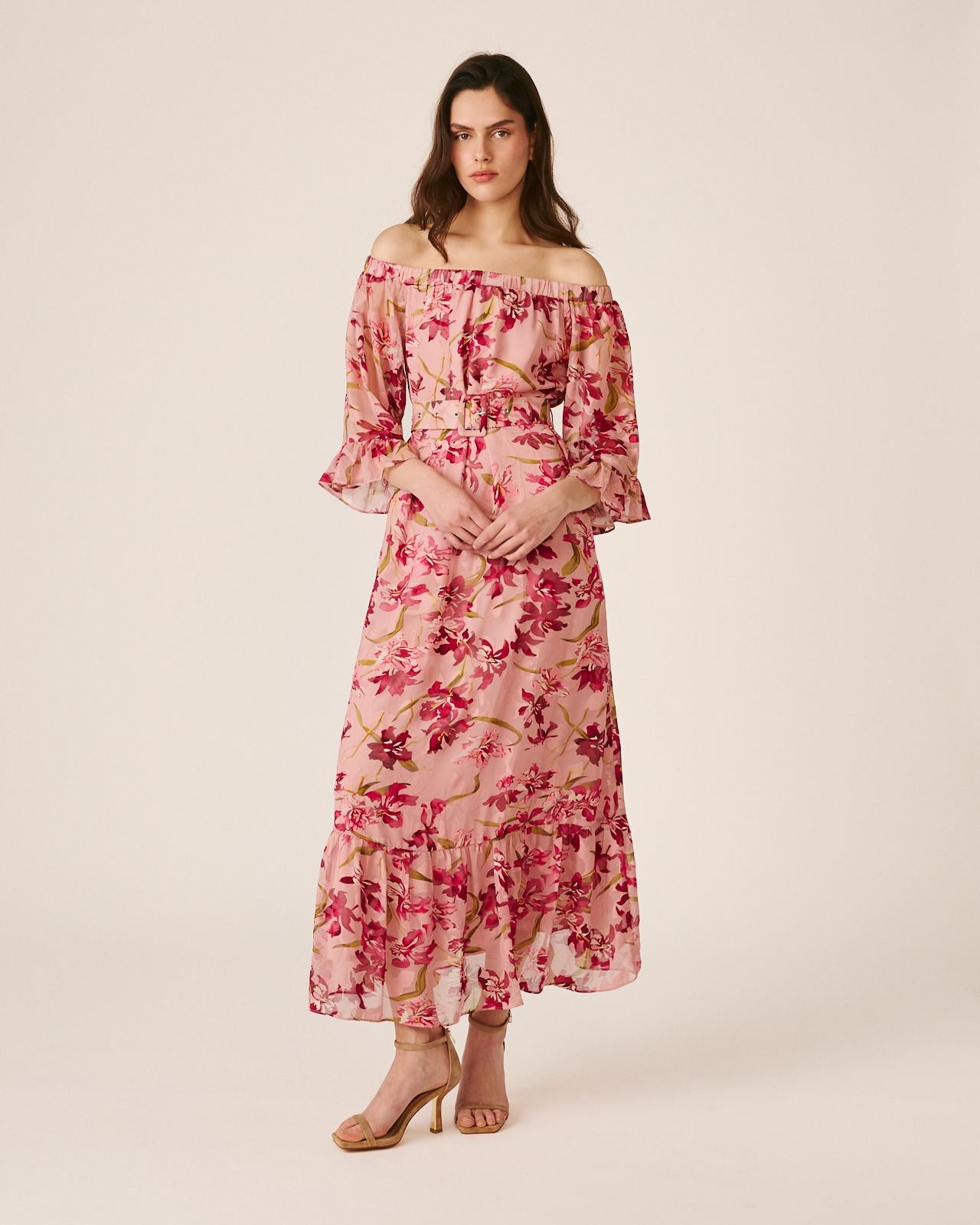 VESTIDO MÉDIO COM MANGAS FOLHADAS