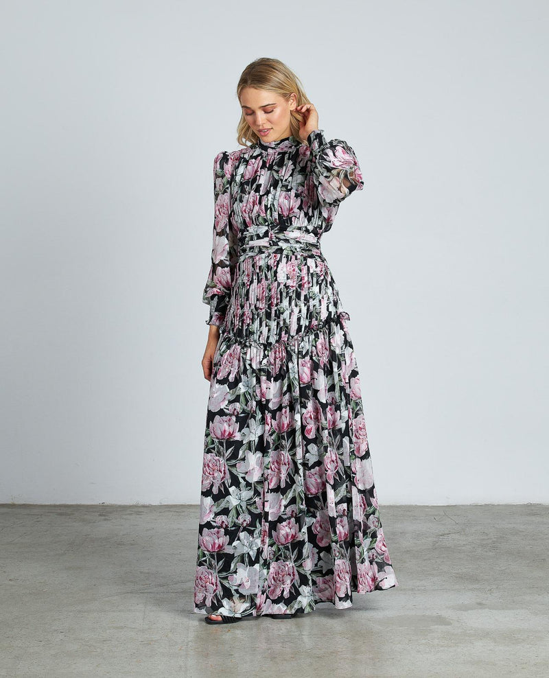 VESTIDO LARGO ESTAMPADO FRUNCIDO