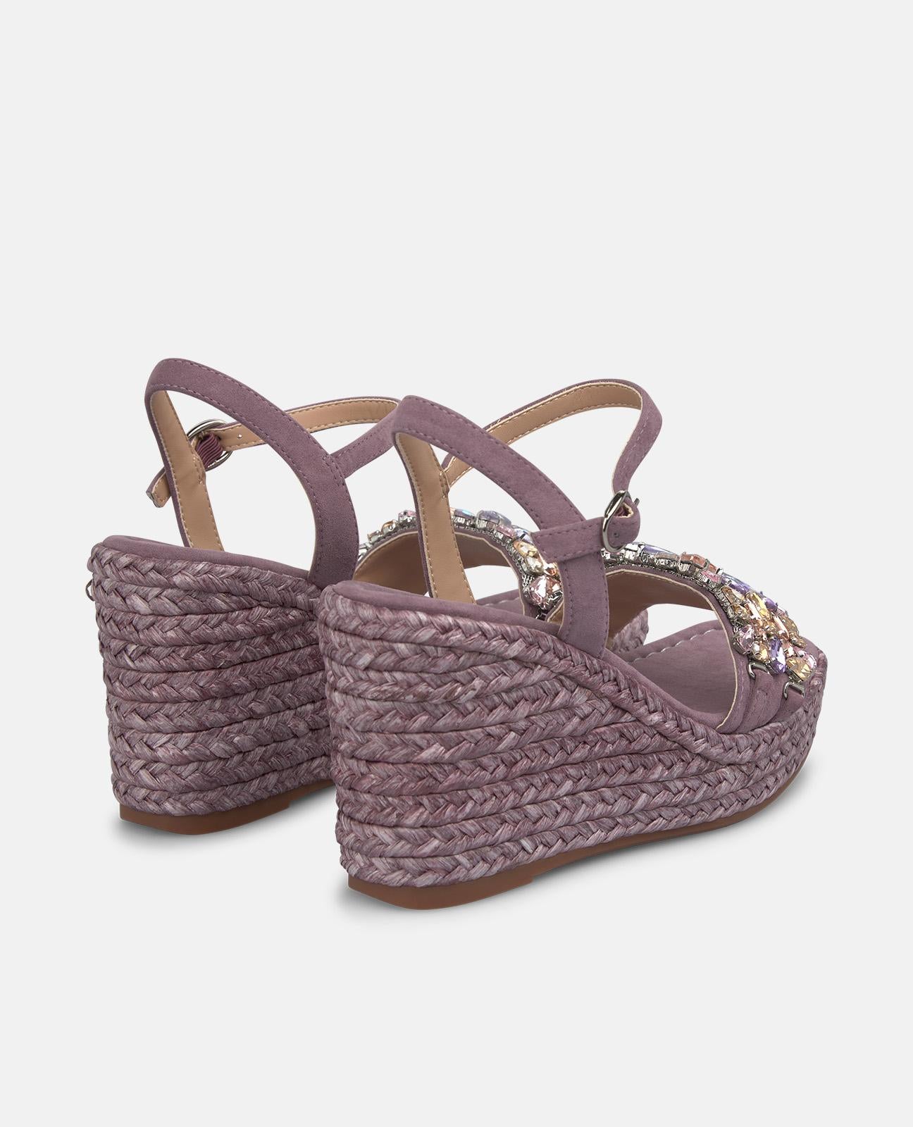 Platform Espadrille Sandals with Floral Rhinestones