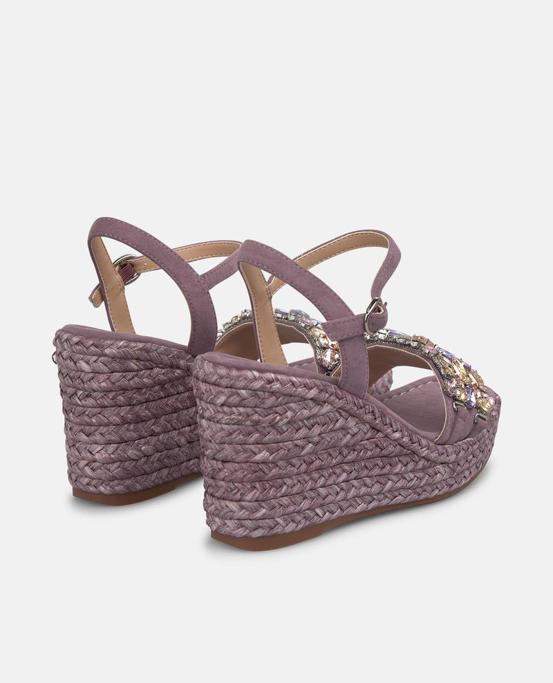 Platform Espadrille Sandals with Floral Rhinestones