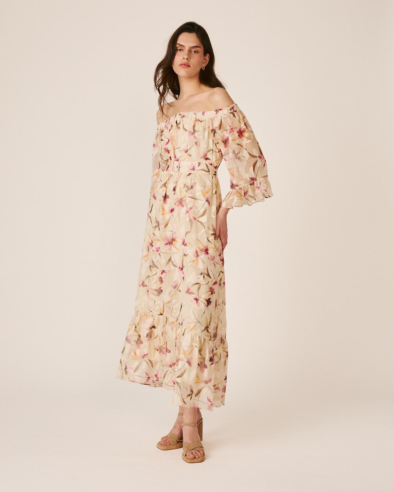 VESTIDO MÉDIO COM MANGAS FOLHADAS