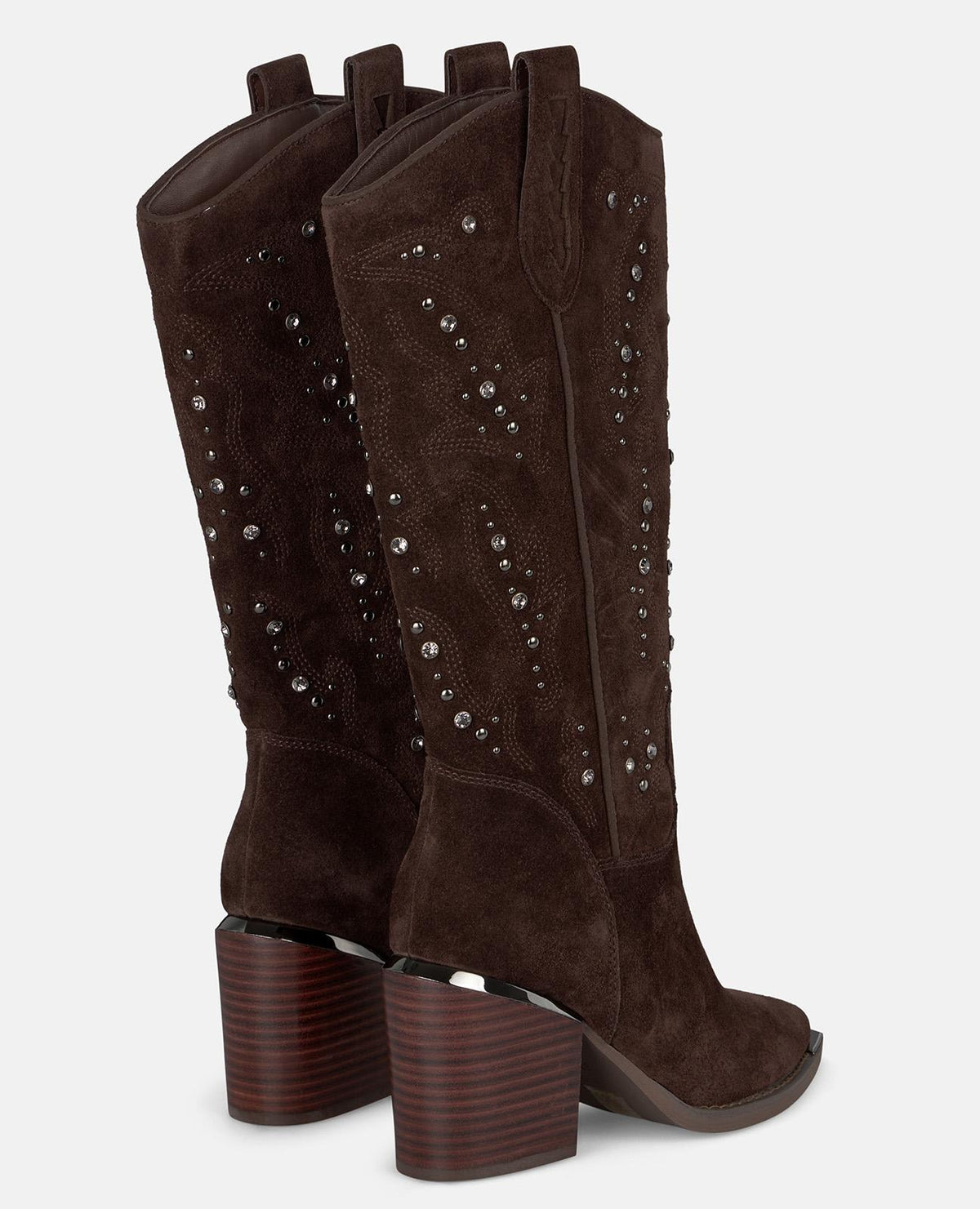 BOTA DE SALTO ALTO COM TACHAS E STRASS