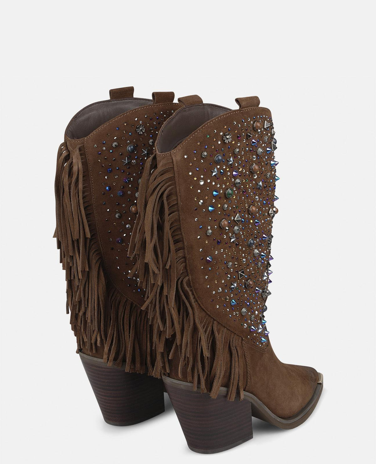 BOTA COWBOY DE ANTE CON PEDRERÍA Y FLECOS