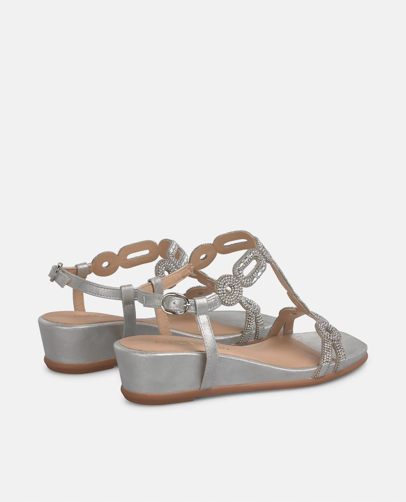 LOW WEDGE SANDAL WITH RHINESTONES