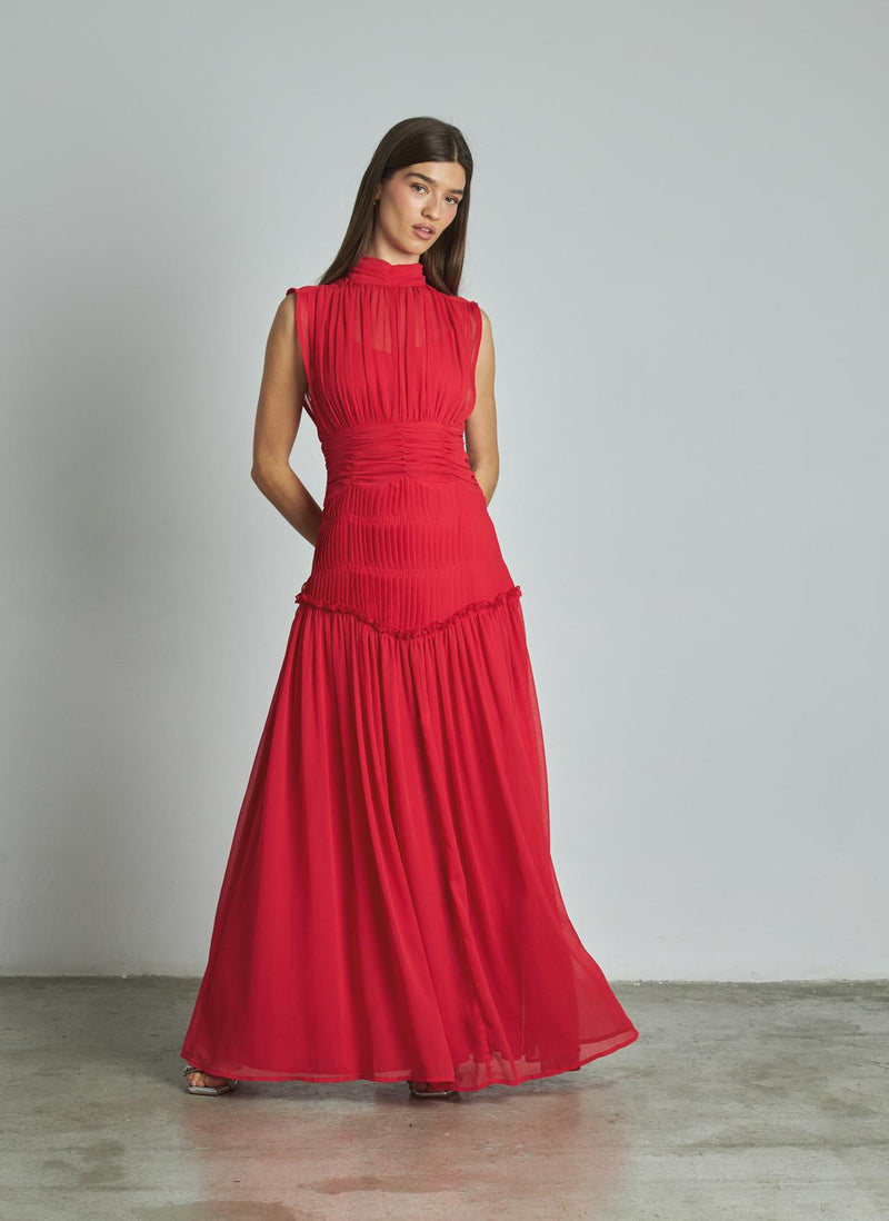 VESTIDO LARGO HALTER PLISADO