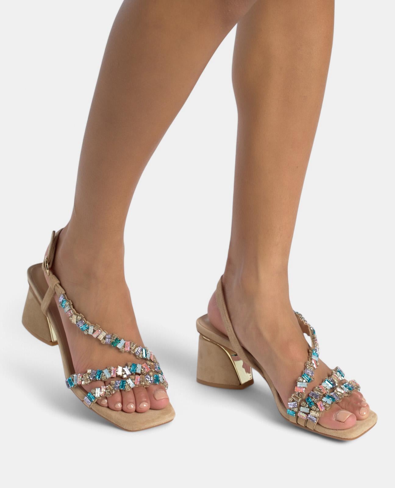 SANDÁLIA DE SALTO ALTO COM ALÇAS JEWEL