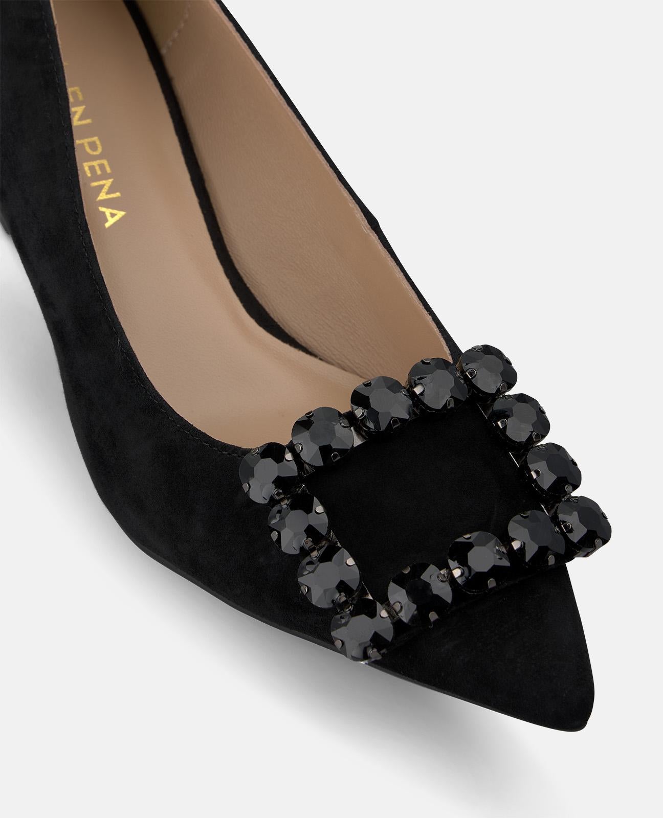ZAPATO TACÓN ANTE CON ADORNO