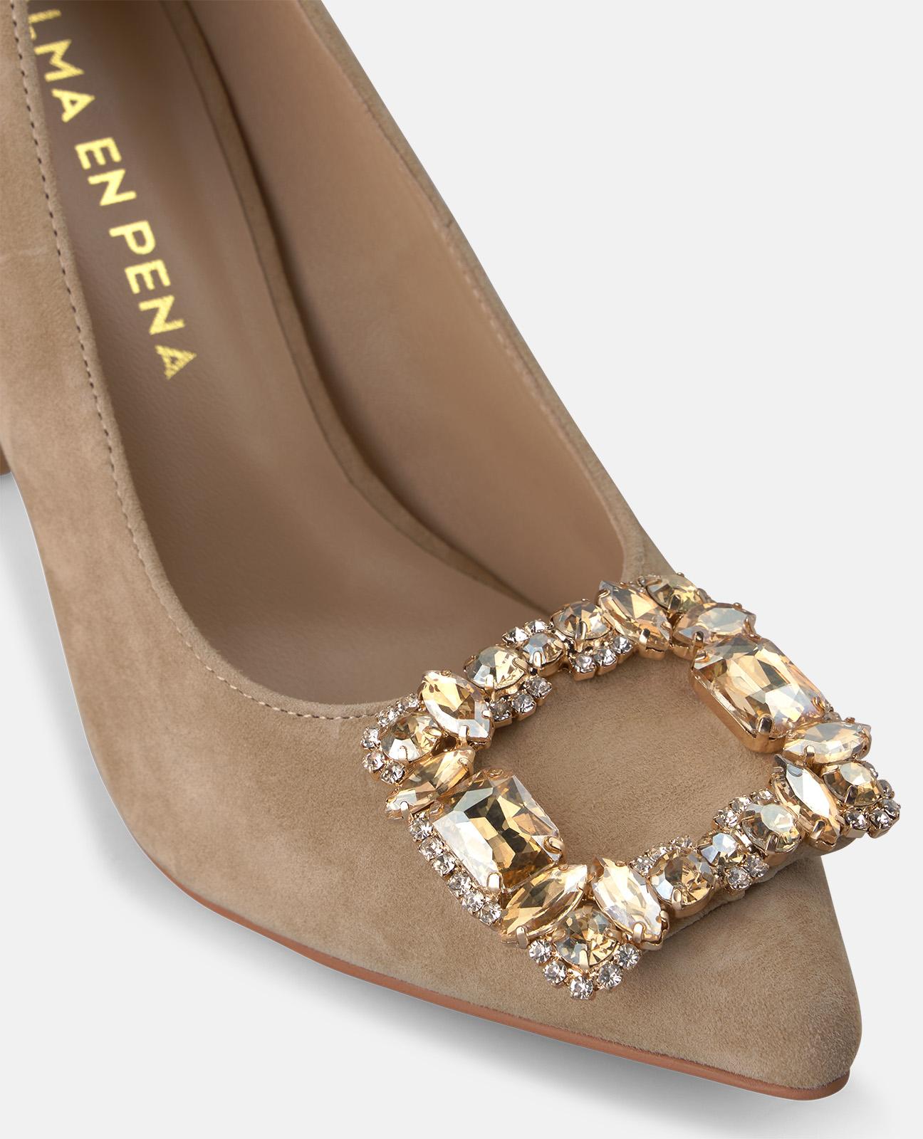 ZAPATO TACÓN ANTE CON FLOR