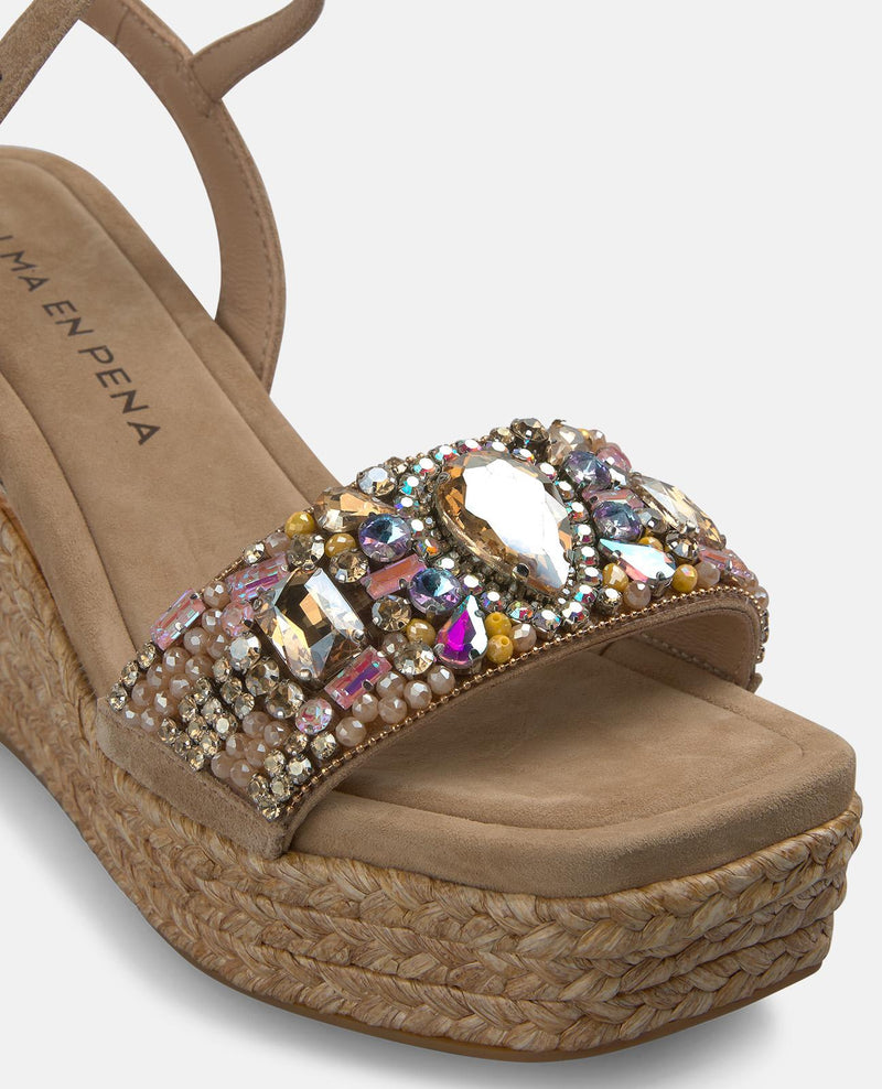 SANDALIA CUÑA ESPARTO TIRA DE PEDRERIA