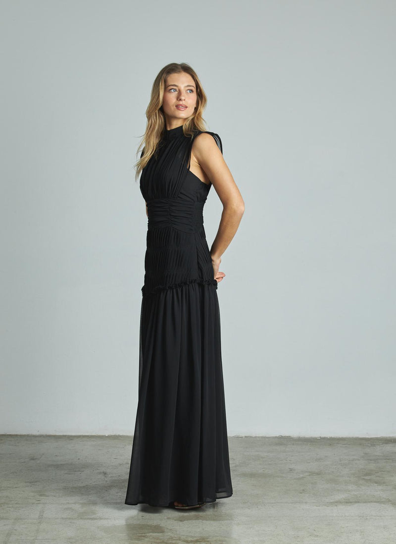 VESTIDO LARGO HALTER PLISADO